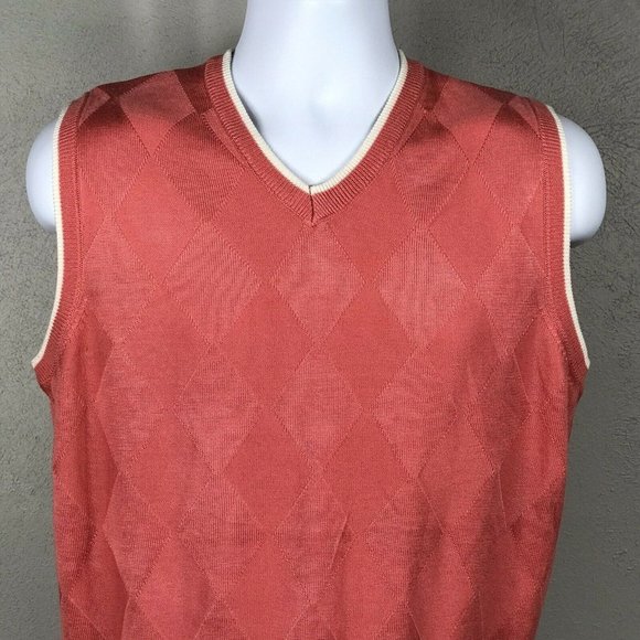 Blue Ocean Sweater Vest ~ Sz S ~ Coral & White ~ Sleeveless ~ V-Neck - Picture 3 of 5